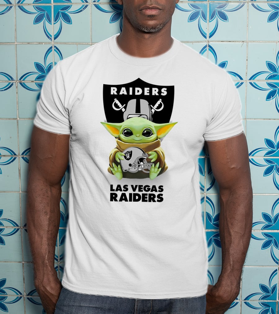 Grogu Hugging Las Vegas Raiders Helmet Raiders T-Shirt