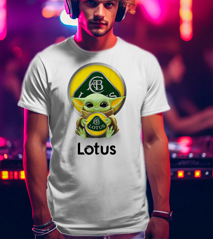 Grogu Hug Ab Lotus Logo Green And Yellow T-Shirt