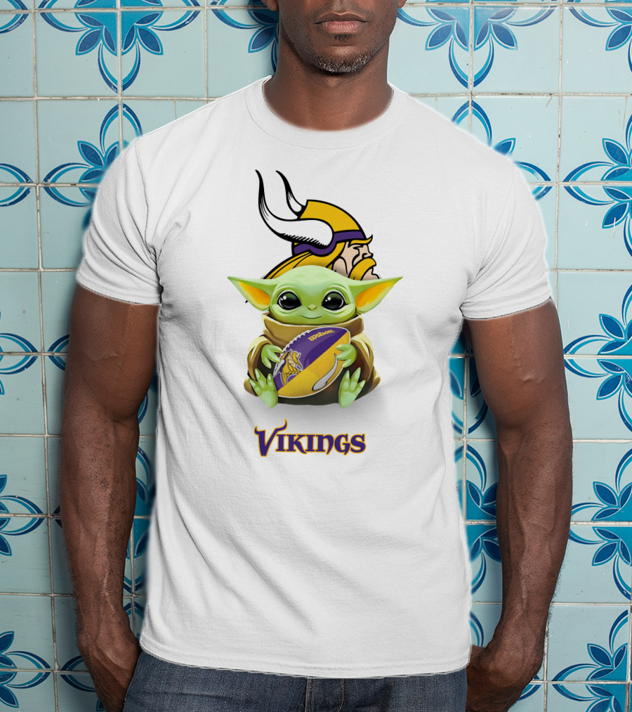 Grogu Holding Minnesota Vikings Football With Vikings T-Shirt