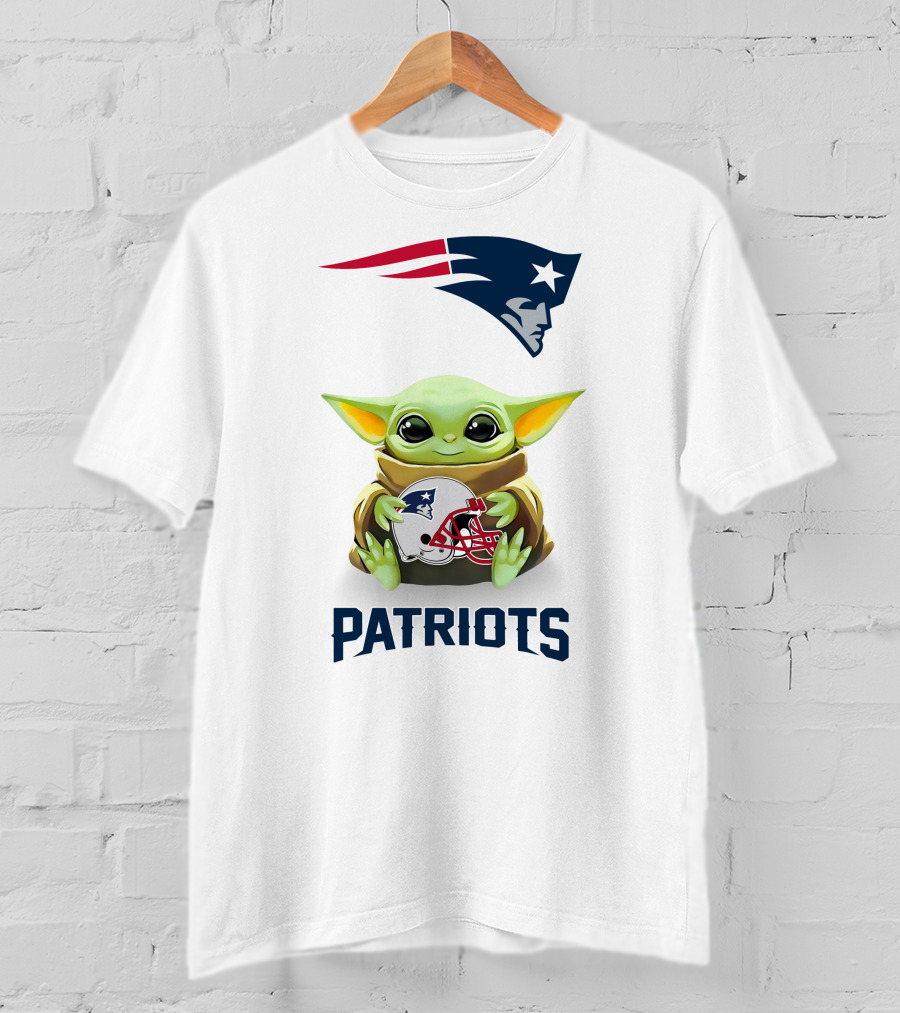 Grogu Hugging New England Patriots Helmet NFL Logo Fan T-Shirt