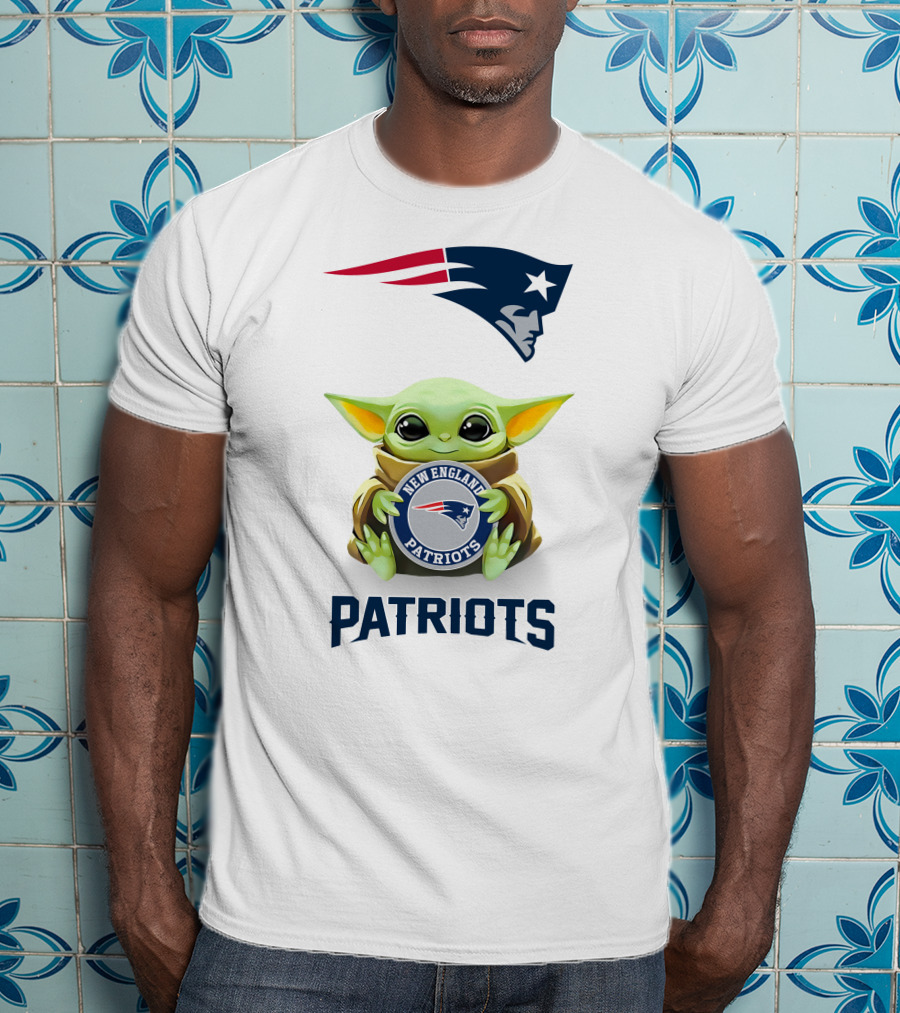 Grogu Holding New England Patriots Emblem T-Shirt