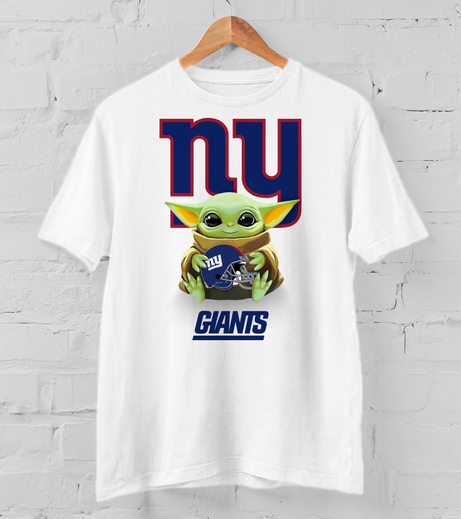 Grogu NY Giants Helmet Hug With Giants Text T-Shirt