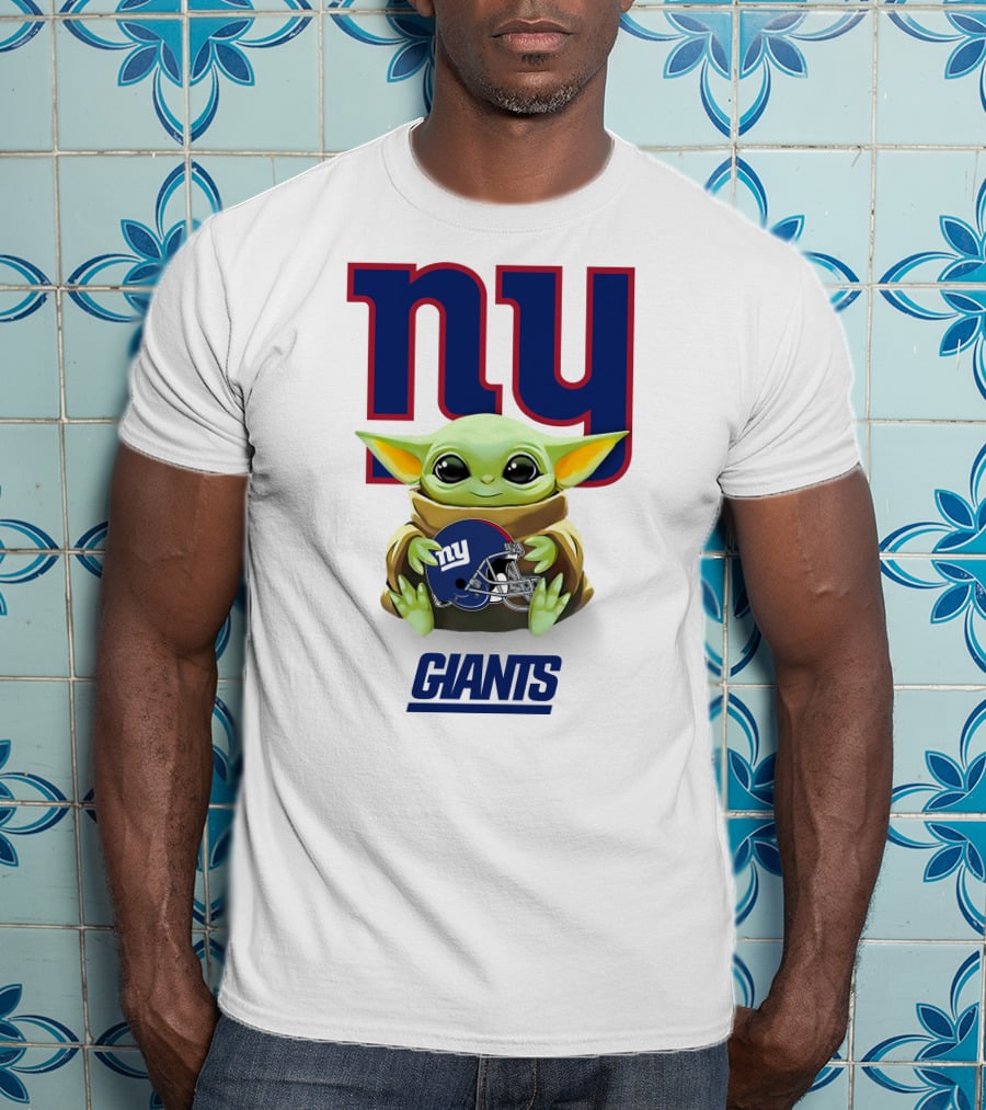 Grogu NY Giants Helmet Hug With Giants Text T-Shirt