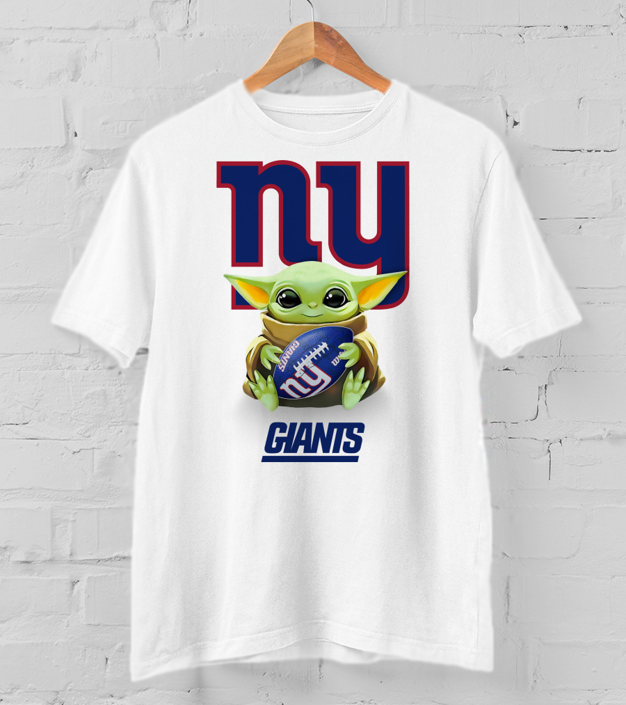 Grogu New York Giants Football Hug Tailgate White T-Shirt