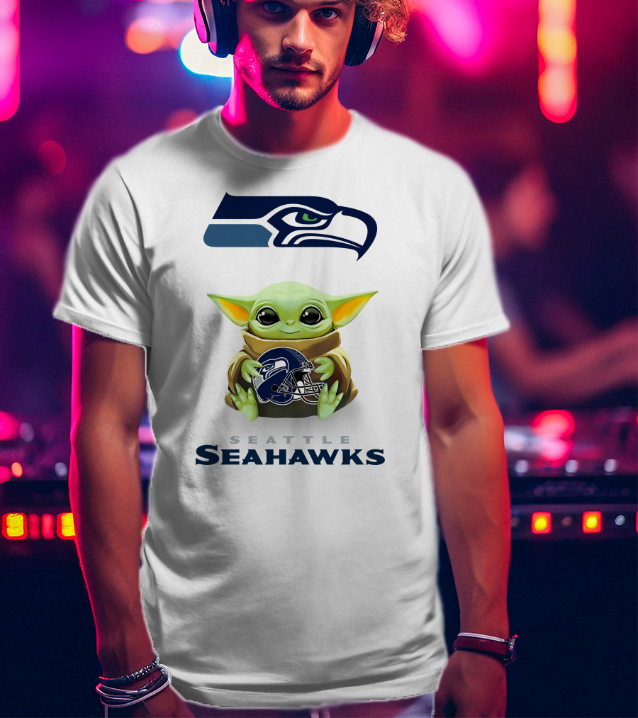 Grogu Holding Seattle Seahawks Helmet T-Shirt