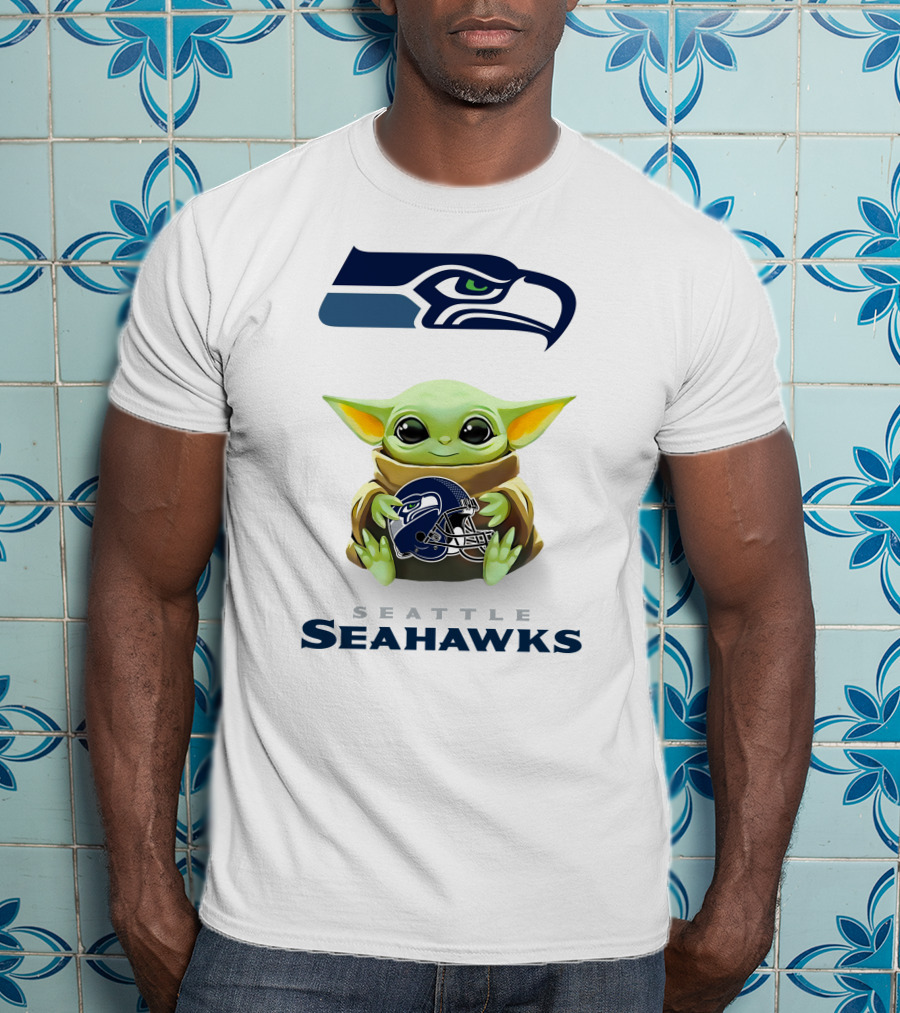 Grogu Holding Seattle Seahawks Helmet T-Shirt