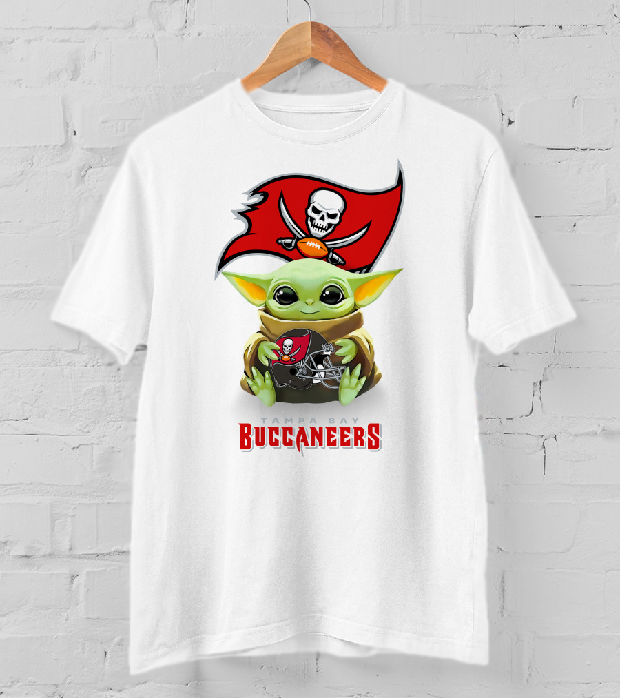 Grogu Hug Tampa Bay Buccaneers Helmet With Flag T-Shirt
