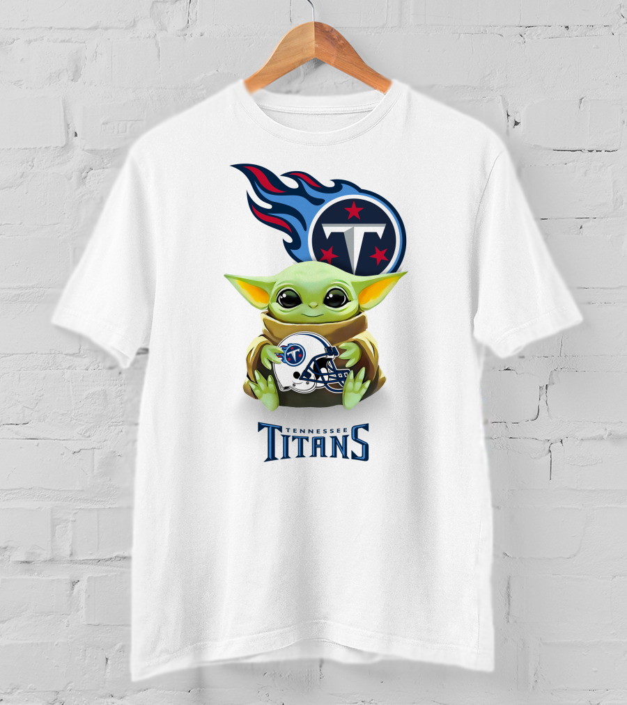 Grogu Holding Tennessee Titans Helmet T-Shirt