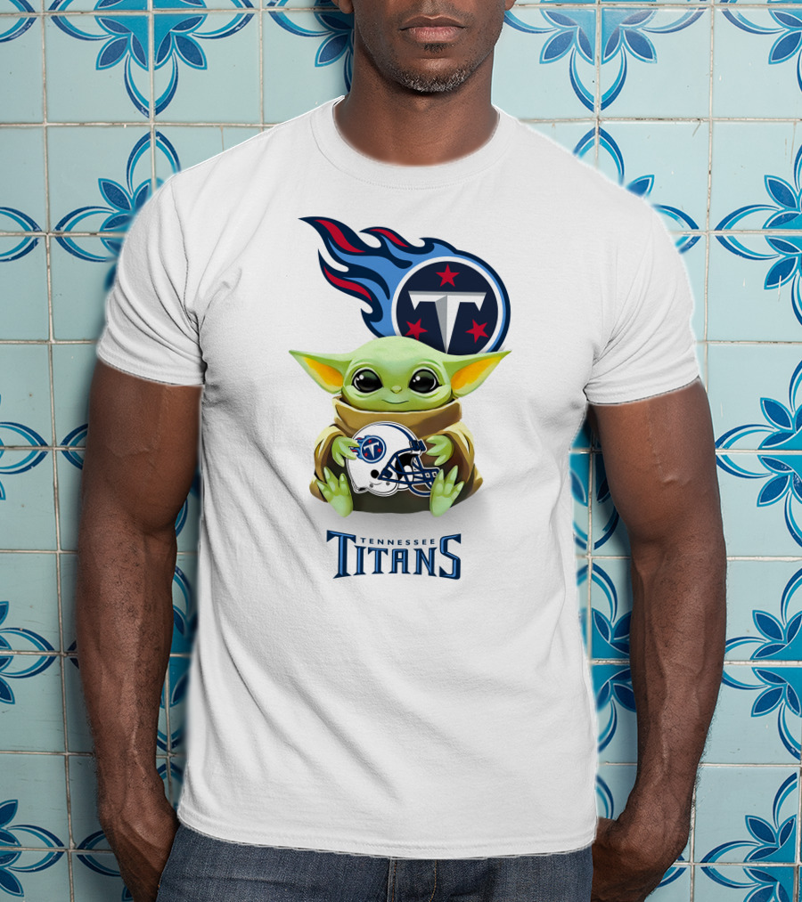 Grogu Holding Tennessee Titans Helmet T-Shirt