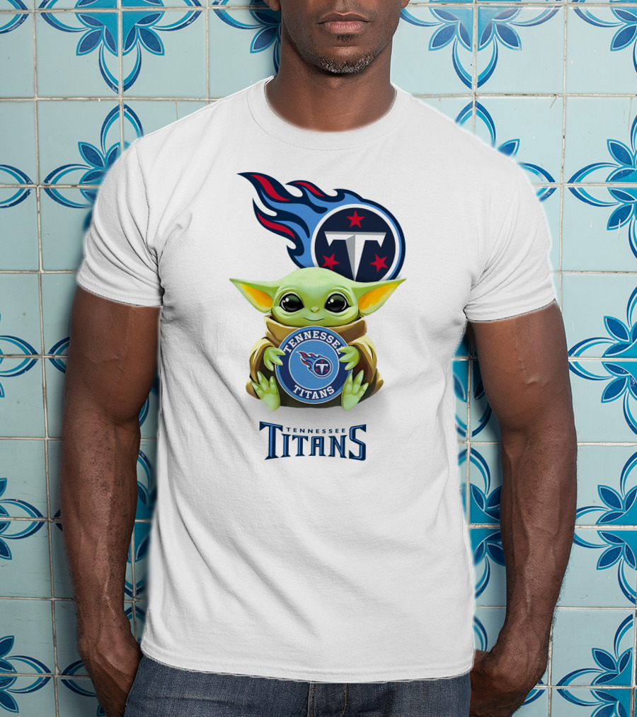 Grogu Holding Tennessee Titans Logo Star Wars Crossover White T-Shirt