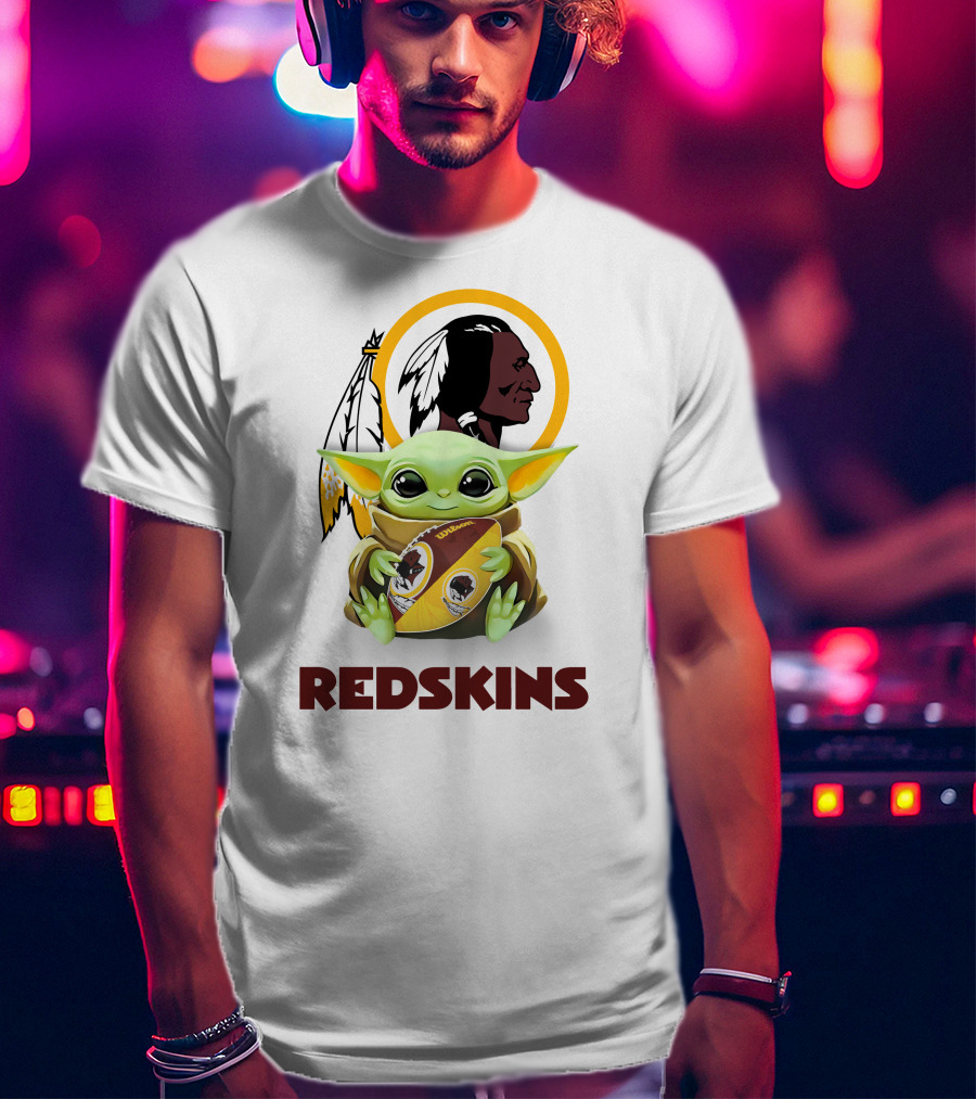 Grogu Redskins Football Hug With Team Logo And Native American T-Shirt