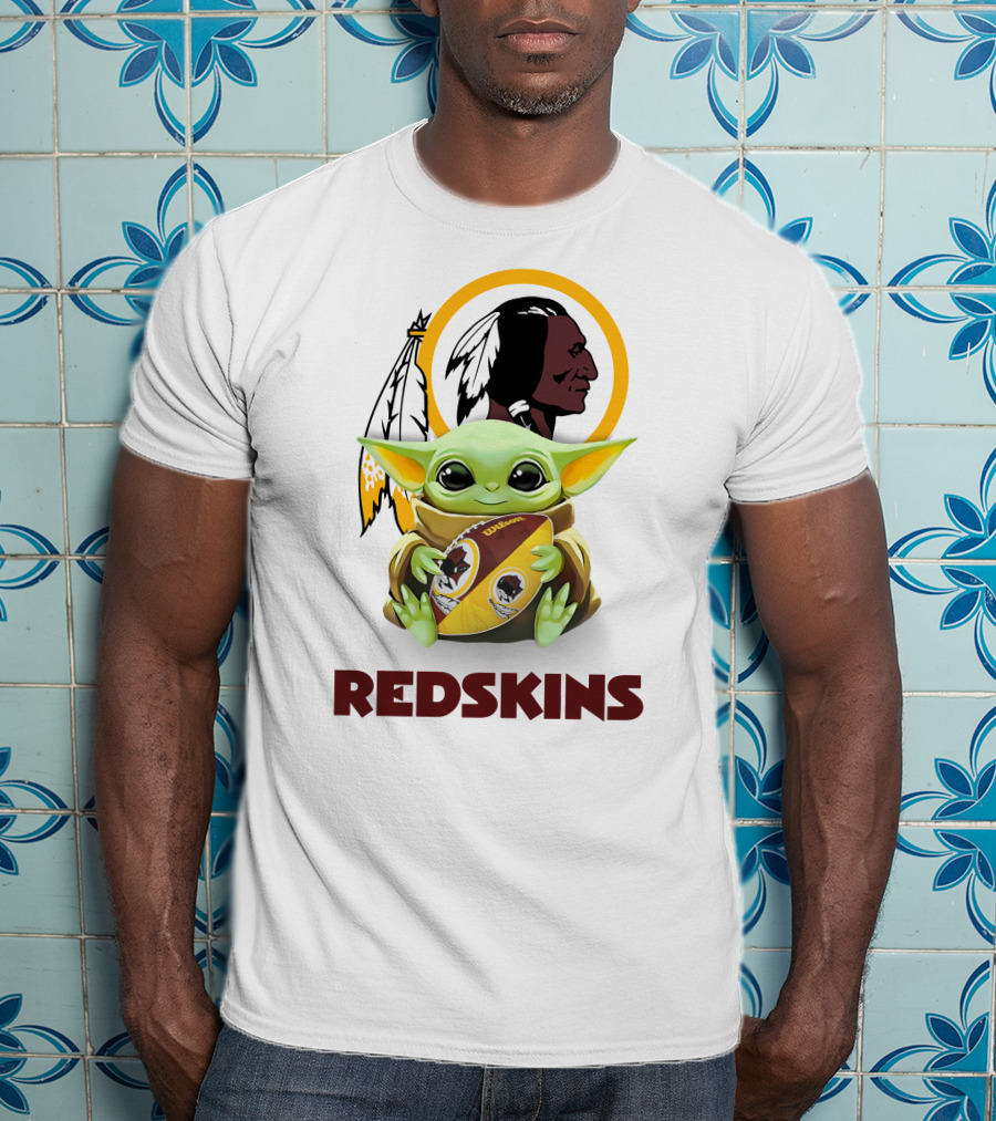 Grogu Redskins Football Hug With Team Logo And Native American T-Shirt