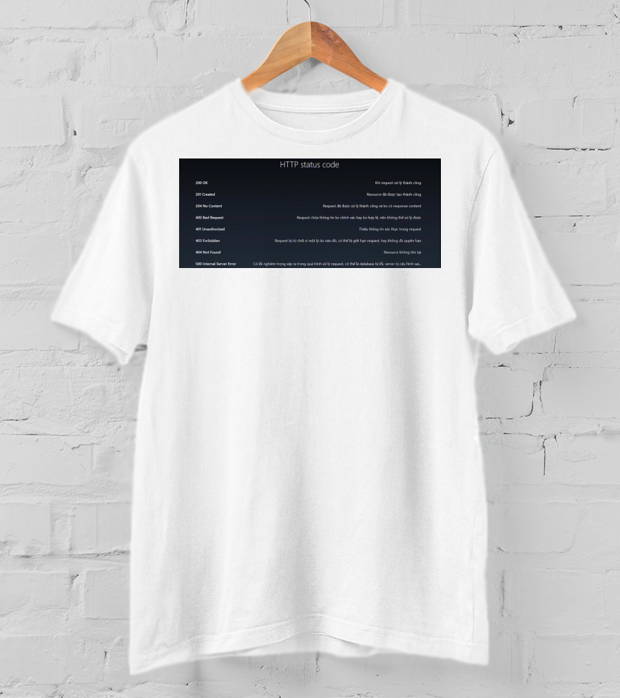 HTTP Status Code 200 OK 201 Created 204 No Content 400 Bad Request 401 Unauthorized 403 Forbidden 404 Not Found 500 Internal Server Error T-Shirt