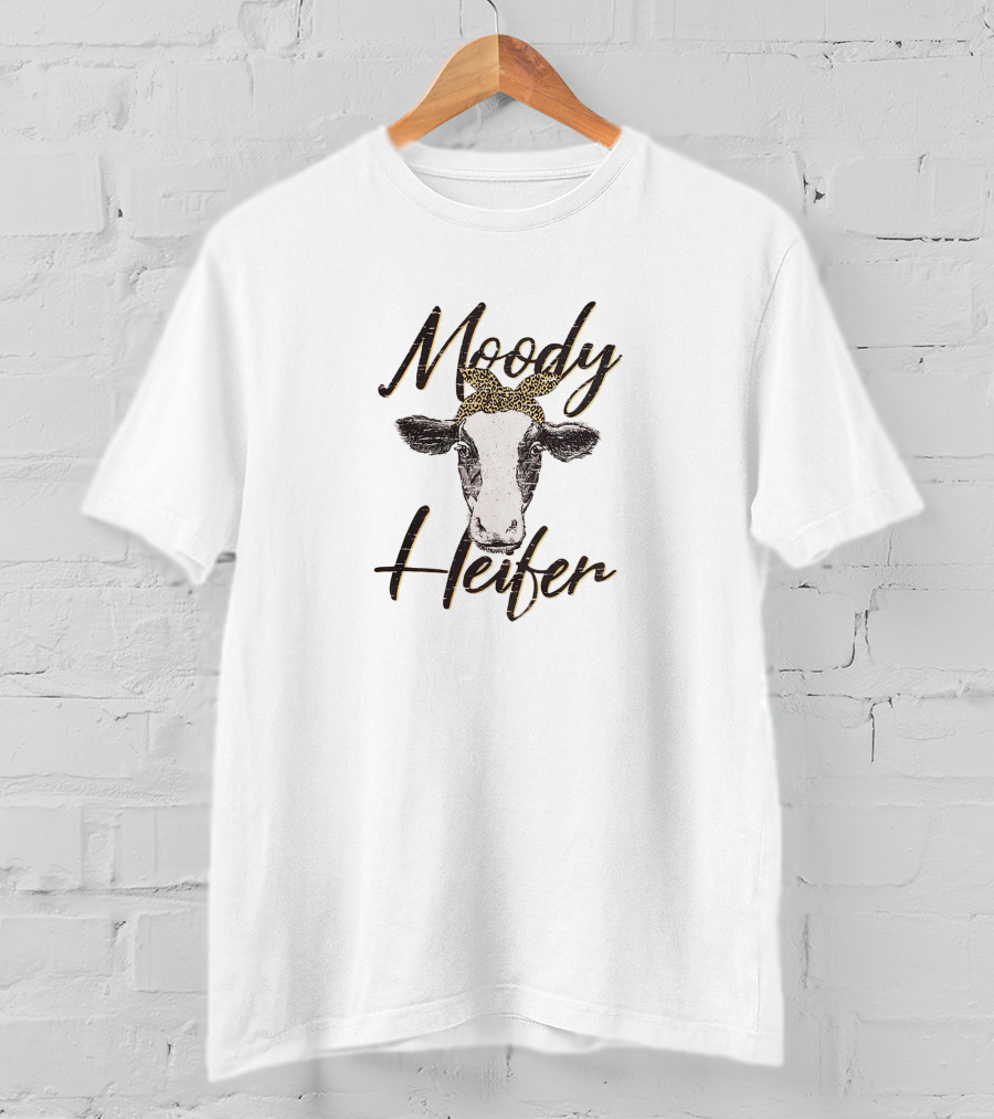 Moody Heifer Cow With Leopard Print Bow T-Shirt