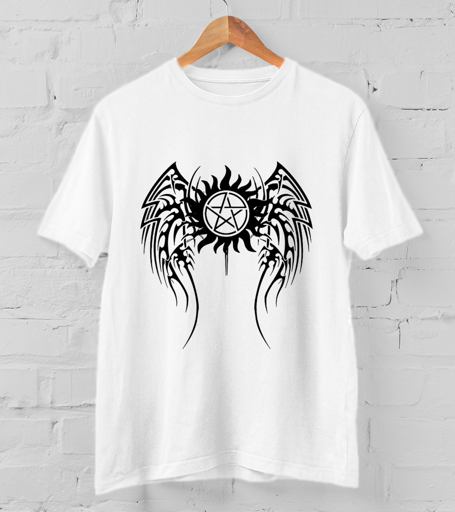 SPN Anti-Possession Symbol With Tribal Angel Wings T-Shirt