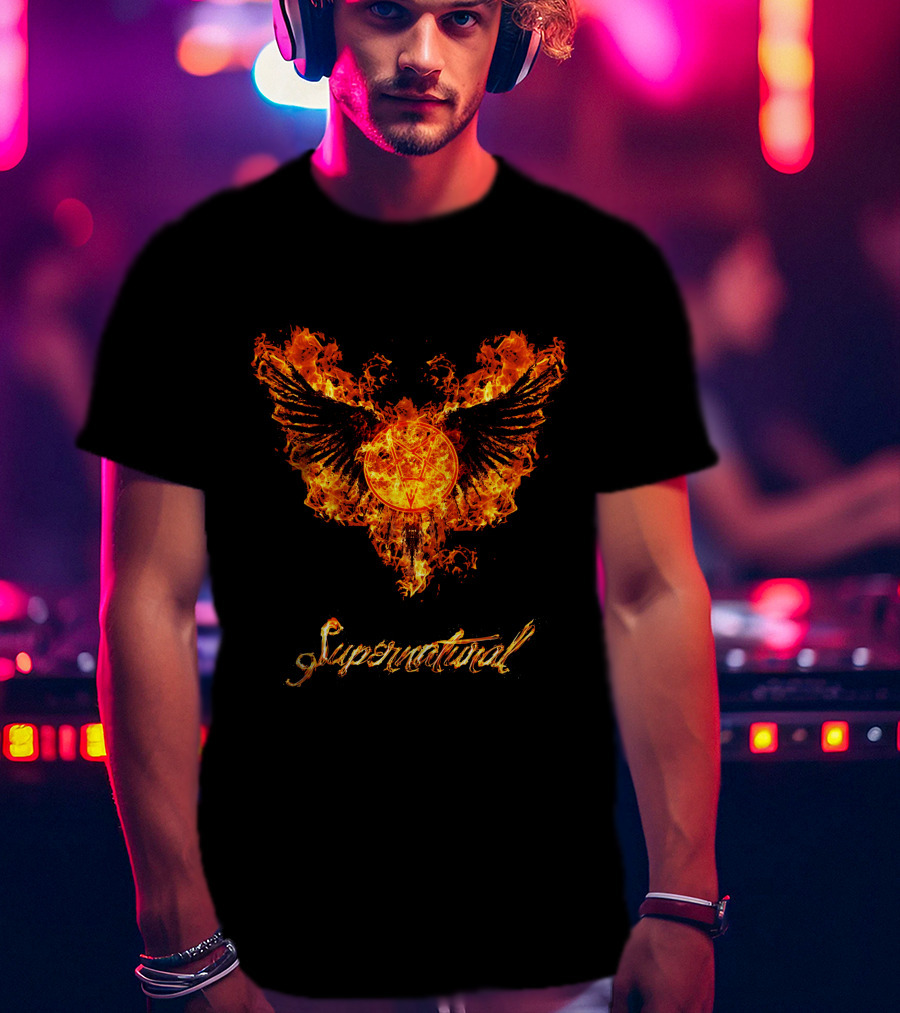 Supernatural Fiery Wings With Pentagram T-Shirt