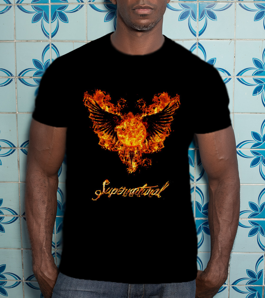 Supernatural Fiery Wings With Pentagram T-Shirt