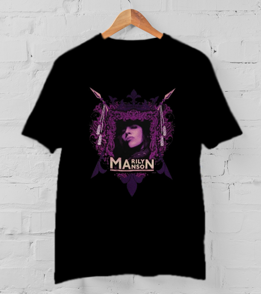 Marilyn Manson Gothic Portrait With Purple Ornate Frame T-Shirt