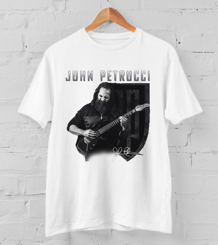 John Petrucci Guitarist Black And White Portrait With Signature T-Shirt