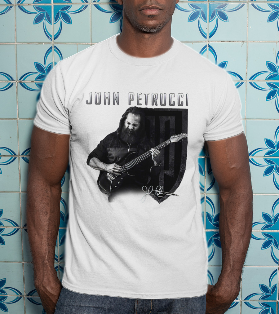 John Petrucci Guitarist Black And White Portrait With Signature T-Shirt