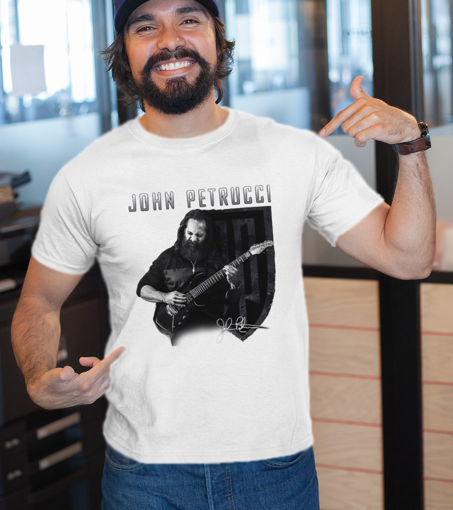 John Petrucci Guitarist Black And White Portrait With Signature T-Shirt