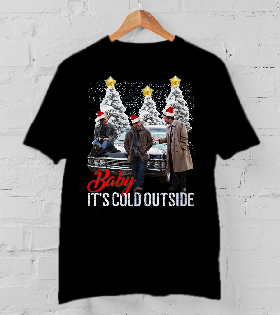 Baby It's Cold Outside Supernatural Christmas Tree Impala Scene T-Shirt