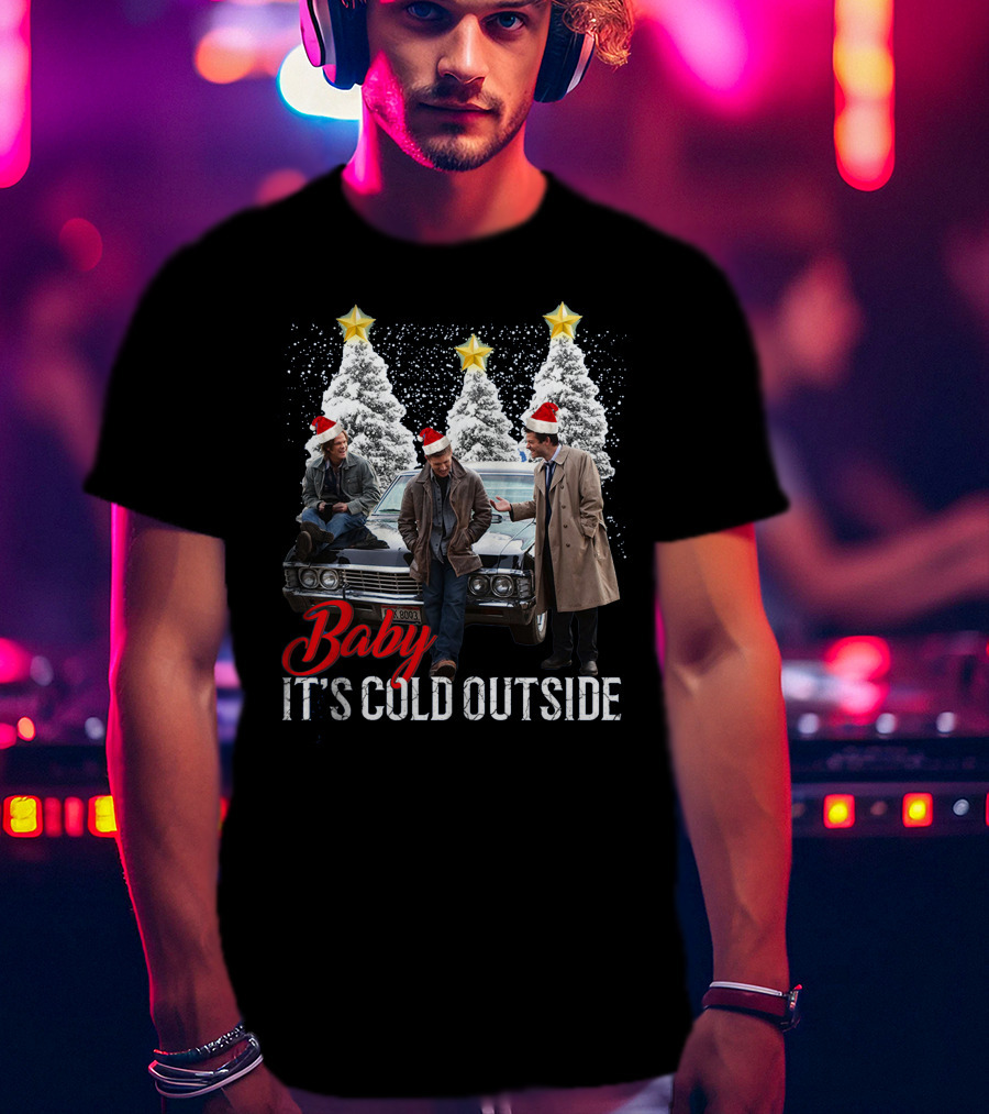 Baby It's Cold Outside Supernatural Christmas Tree Impala Scene T-Shirt