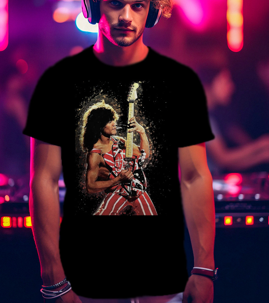 Guitar Legend Iconic Pose Rock Star Stripes T-Shirt