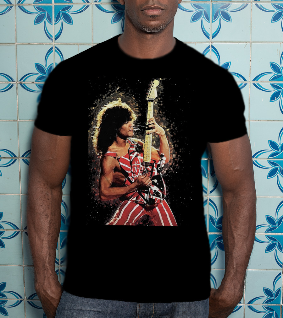 Guitar Legend Iconic Pose Rock Star Stripes T-Shirt