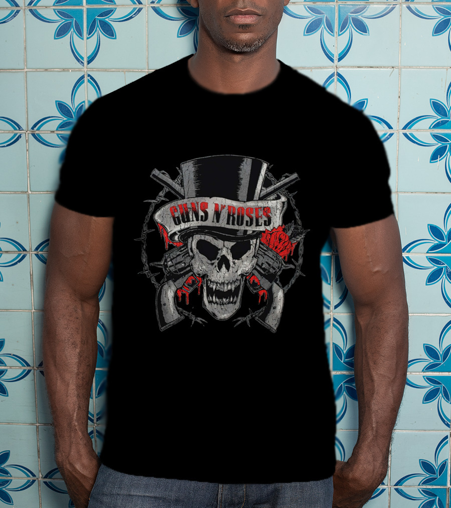 Guns N' Roses Skull Edition Hat Barbed Roses Pistols T-Shirt