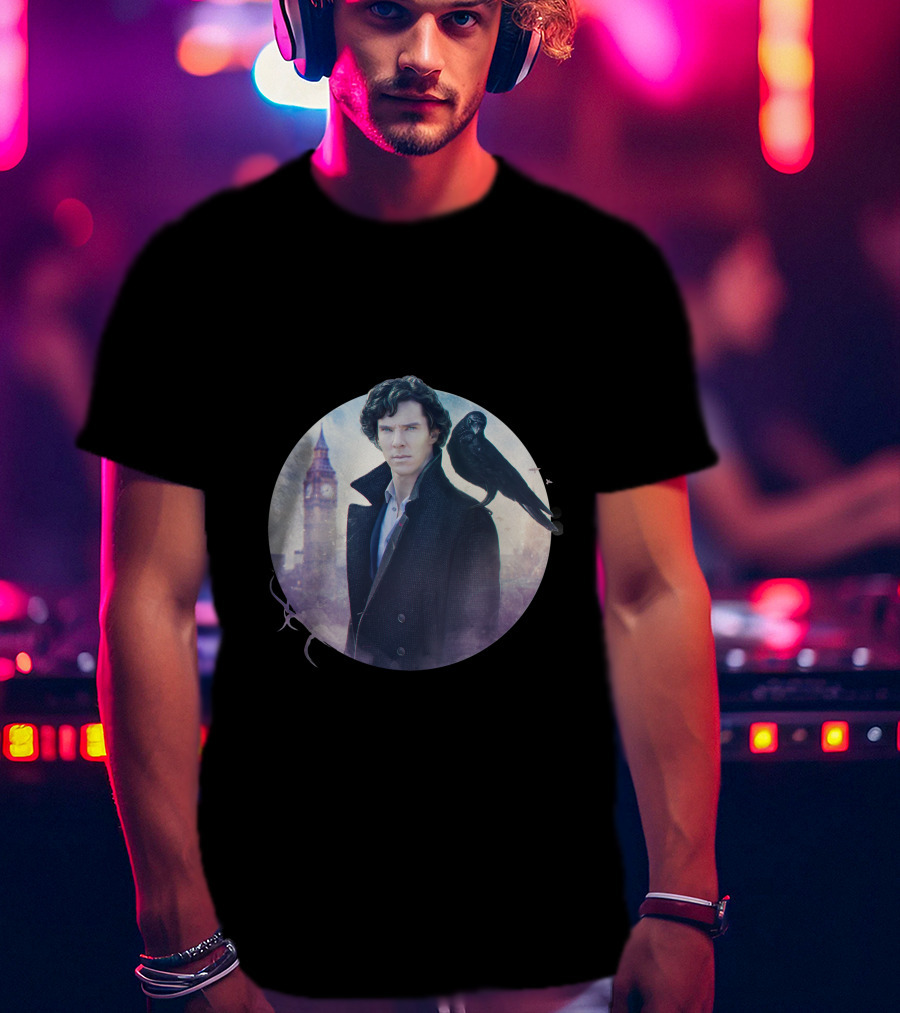 S.H Art Detective Silhouette With Crow And Clock Tower T-Shirt