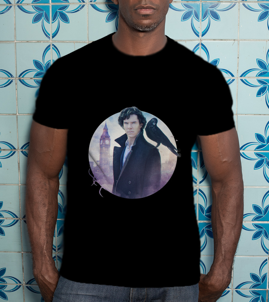 S.H Art Detective Silhouette With Crow And Clock Tower T-Shirt