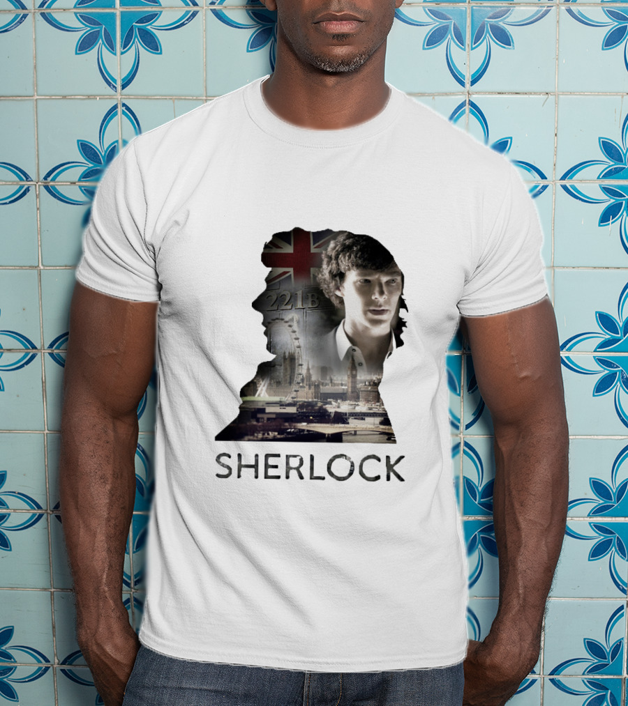 Sherlock 221B London Silhouette Union Jack T-Shirt