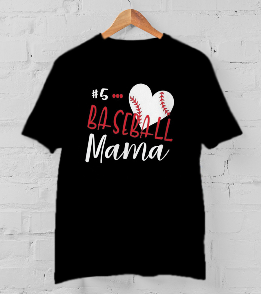 5 Baseball Mama Heart Stitch T-Shirt