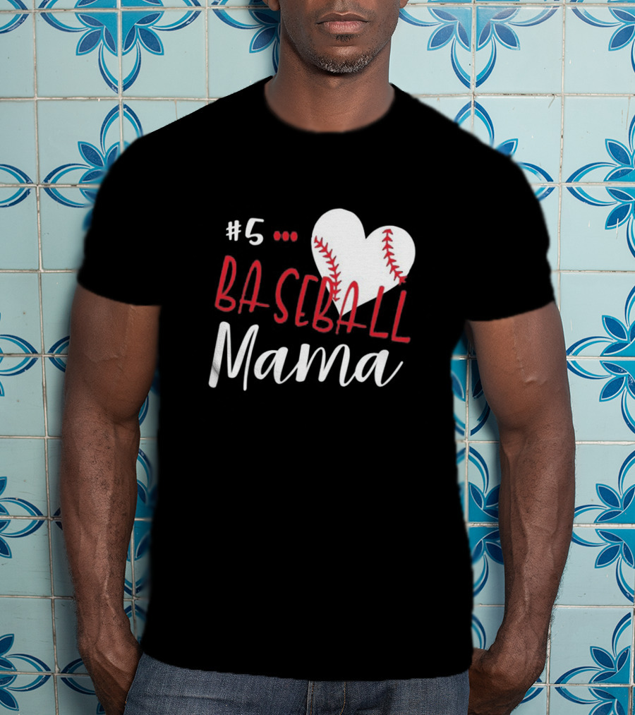 5 Baseball Mama Heart Stitch T-Shirt