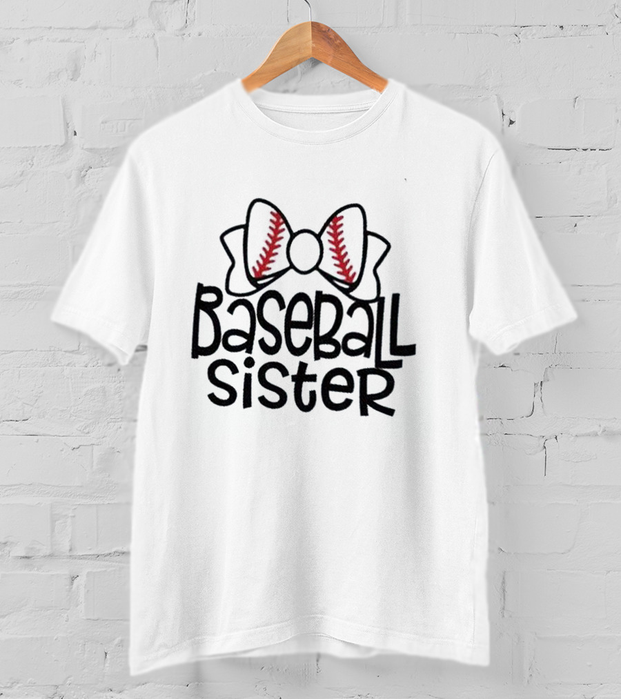 Baseball Sister With Baseball-Themed Bow T-Shirt