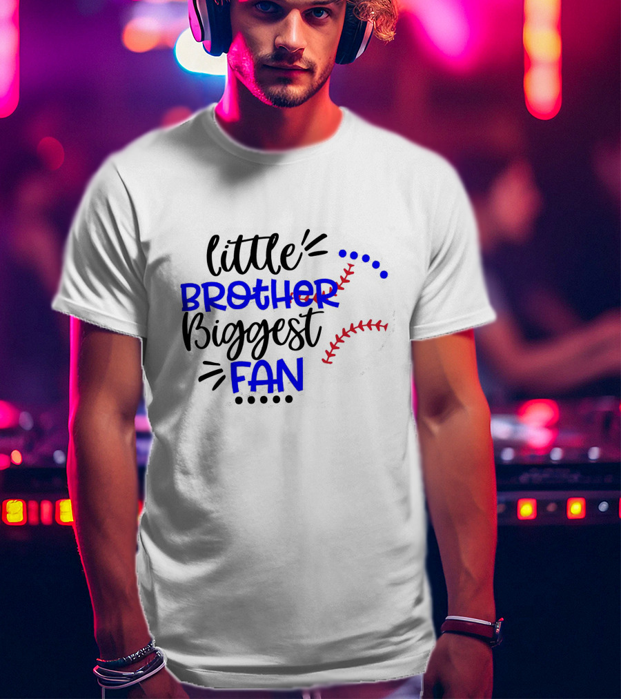 Little Brother Biggest Fan Baseball T-Shirt
