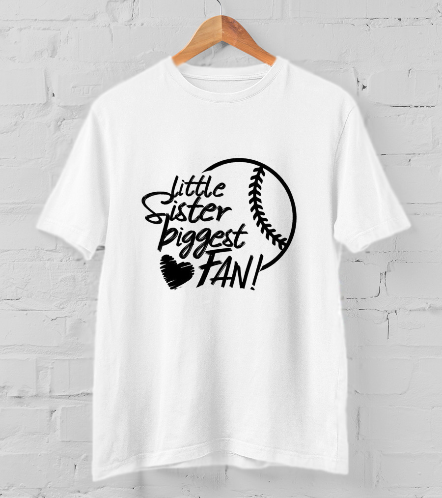 Little Sister Biggest Fan Baseball Heart T-Shirt