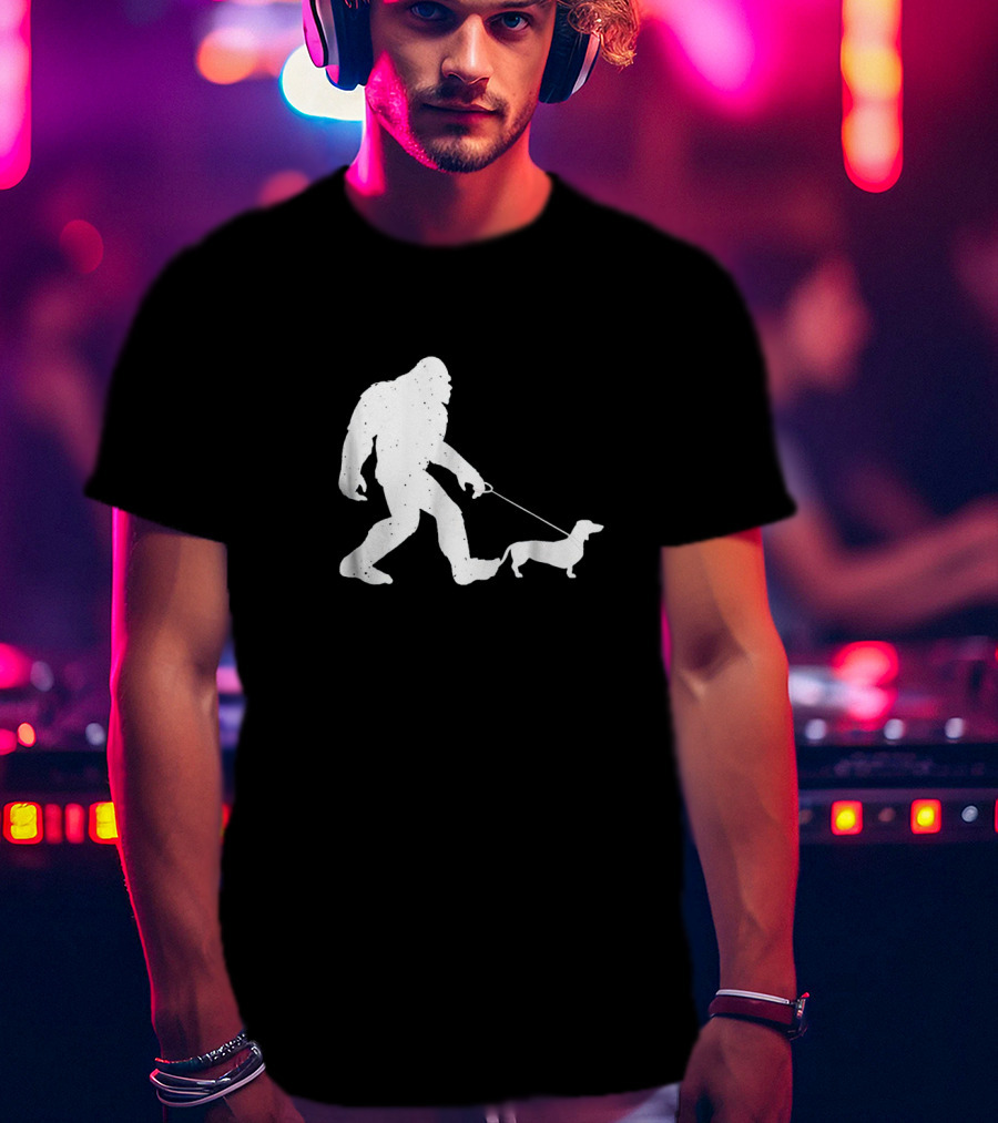 Bigfoot Walking Funny Wiener Dog Dachshund T-Shirt