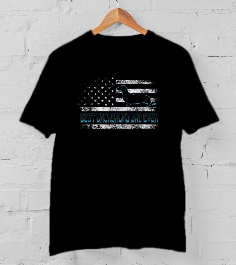 Best Dachshund Dad Ever Patriotic American Flag Dog Lovers Gift T-Shirt