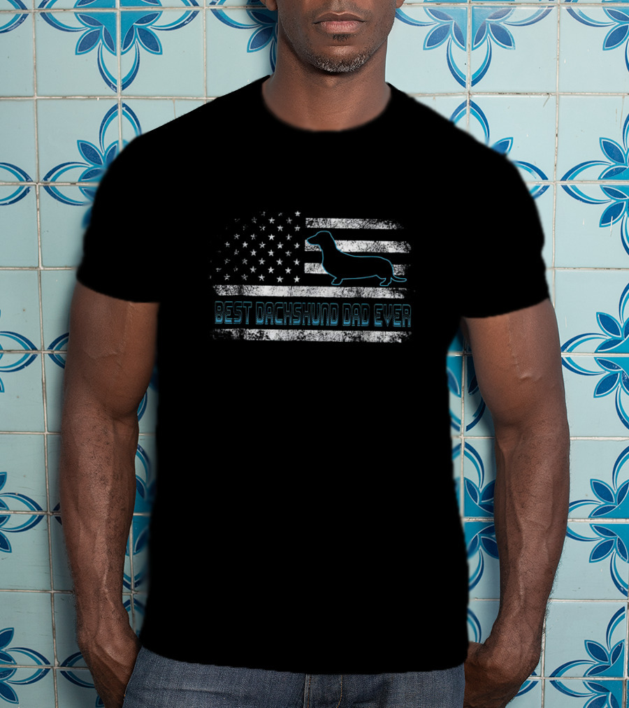 Best Dachshund Dad Ever Patriotic American Flag Dog Lovers Gift T-Shirt
