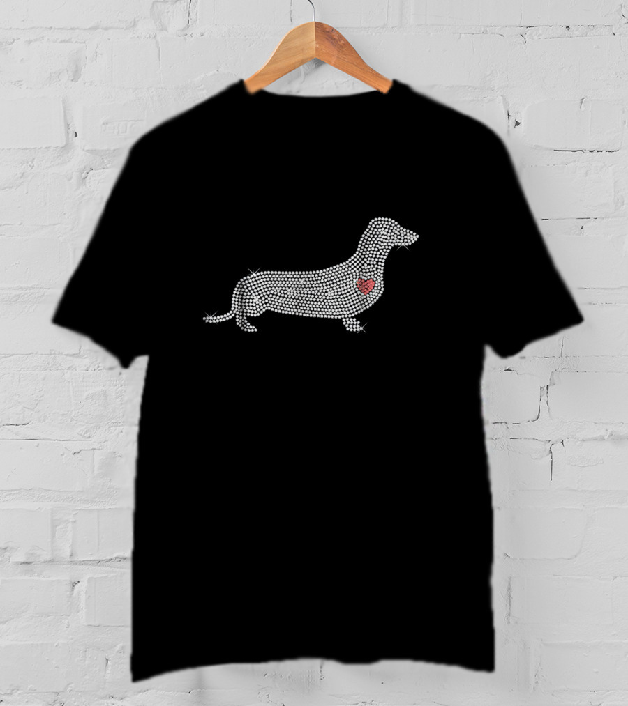 Dachshund Rhinestone Bling With Heart Accent T-Shirt