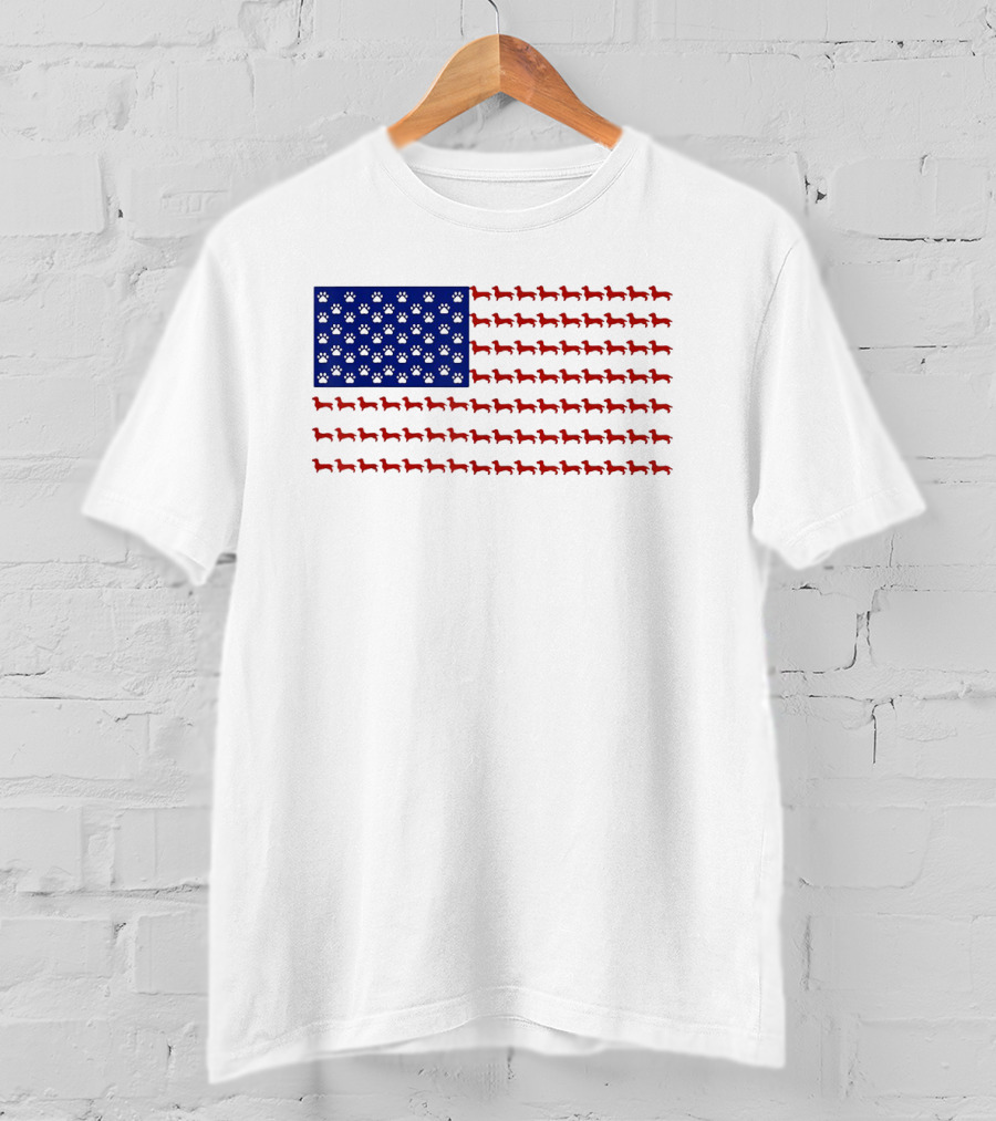 Patriotic Dachshund American Flag Independence Day Paws T-Shirt