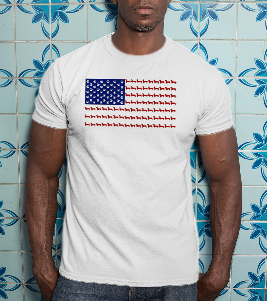 Patriotic Dachshund American Flag Independence Day Paws T-Shirt