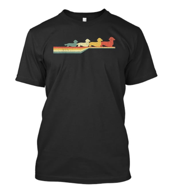 Four Colorful Dachshund Long Hair Silhouettes Retro Vintage 80s T-Shirt