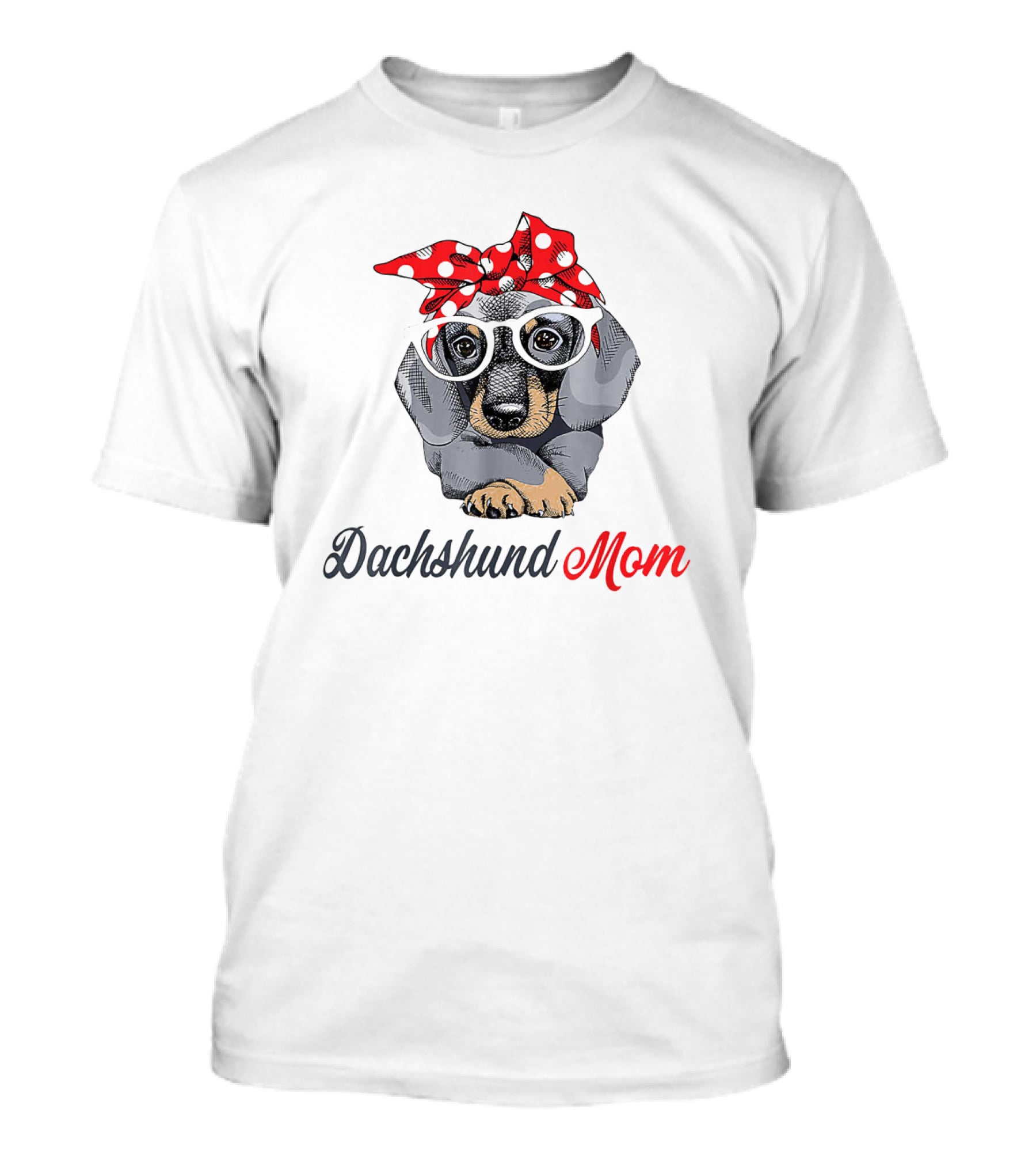 Dachshund Mom With Red Polka Dot Bandana T-Shirt