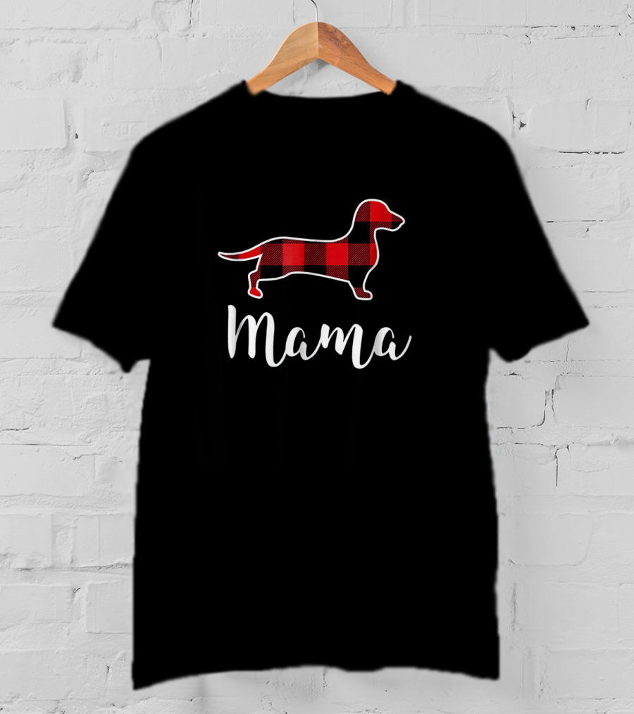 Mama Dachshund Red Plaid Matching Family Dog T-Shirt