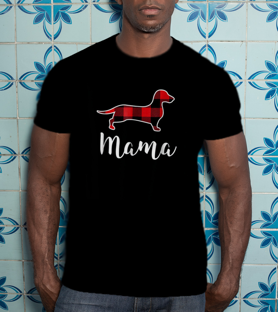 Mama Dachshund Red Plaid Matching Family Dog T-Shirt