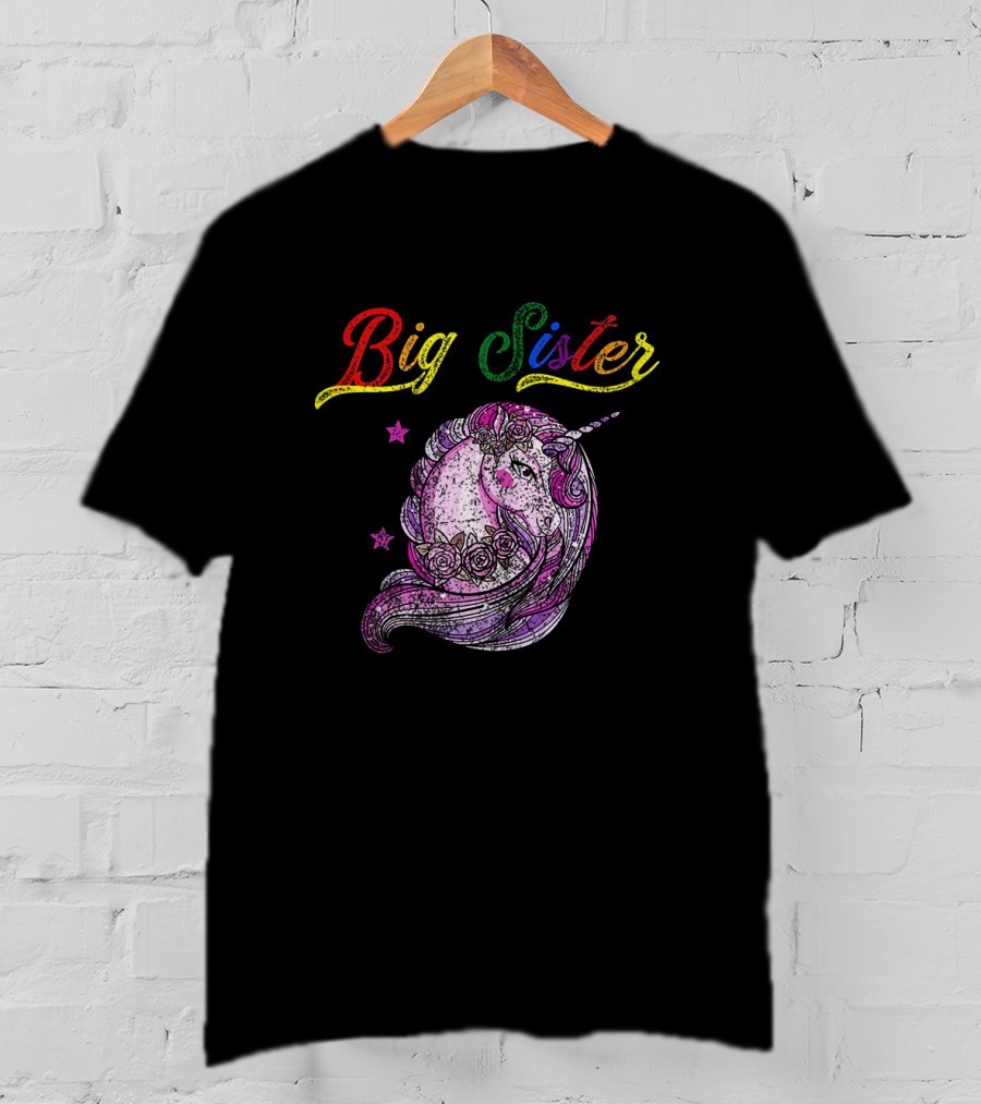 Big Sister Unicorn Colorful Magenta Girl T-Shirt
