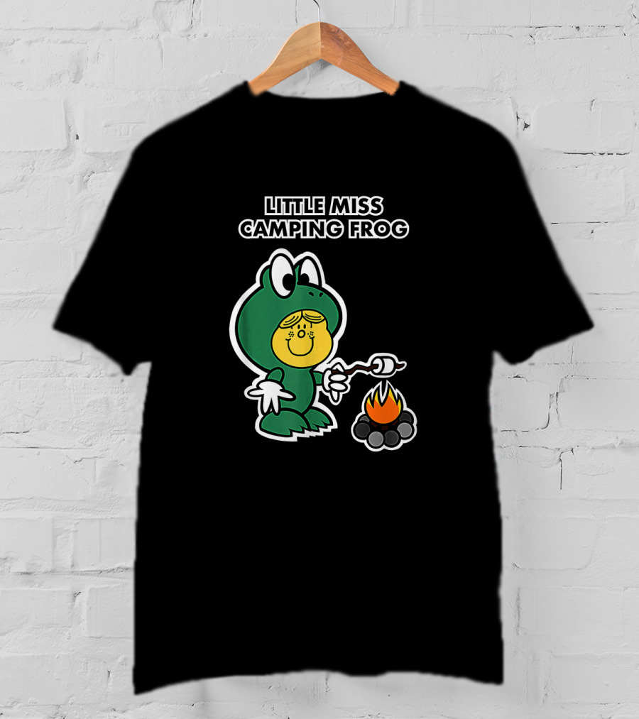 Little Miss Camping Frog Campfire Marshmallow Roasting T-Shirt